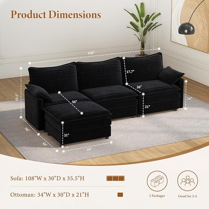 Vesgantti 108" Modular Cloud Couch, Deep Seat Sectional Sofa - Image 2