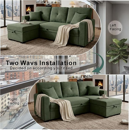 L Shaped Sectional Couch with Storage and Pull Out Bed, 3 Seater Sleeper Sofas - Image 8