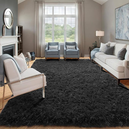 Black Area Rugs for Bedroom Living Room, Fluffy Fuzzy Shaggy 4x6 Bedside Rug - Image 8