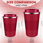 Insulated Coffee Tumbler 12 oz, Stainless Steel Coffee Mug with Lids, Travel Coffee Mug Leak Proof, Double Wall Vacuum Insulated Reusable Coffee Cup, Keep Drinks Hot and Cold (Red, 12 Ounces)