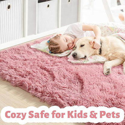 Amdrebio Blush Pink Furry Shag Area Rug 4x6 - Image 2