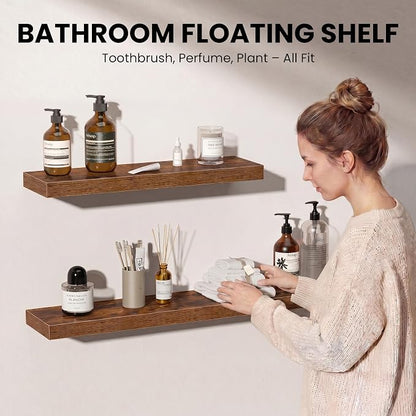 Fun Memories Floating Shelves for Wall, 30 Inch Set of 2 Rustic Wood Wall - Image 3
