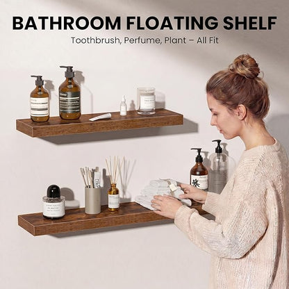 Fun Memories Floating Shelves for Wall, 9.3 Inch Set of 4 Rustic Wood Wall - Image 3
