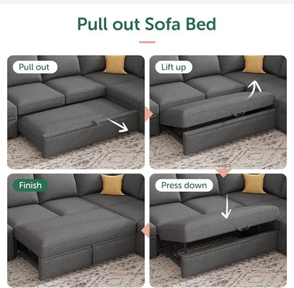 HONBAY Modular Sectional Sleeper Sofa Bed, - Image 5