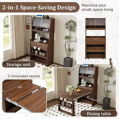 Compact Buffet with Hutch and Foldable Dining Table, 2-in-1 Buffet - Image 5