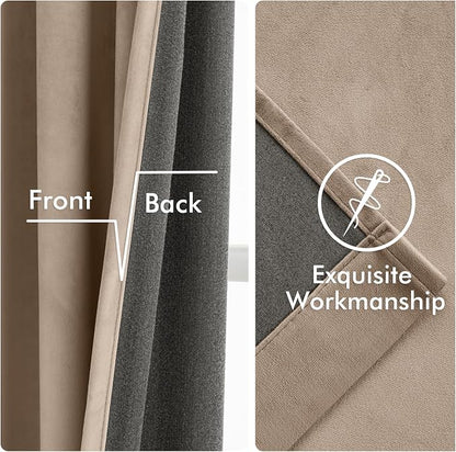 MIULEE Velvet Curtains 50W x 96L 2 Panels Camel Beige Blackout Curtains | - Image 6