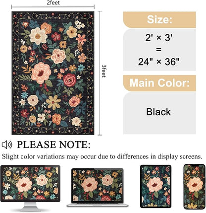 DUKINO 2x3 Door Mat Indoor Entrance, Floral Washable Rug Non Slip, Non-Shedding - Image 2