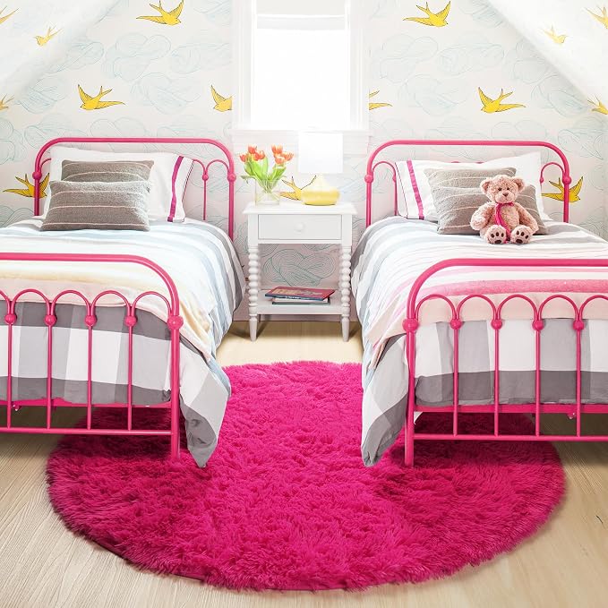 Amdrebio Hot Pink Plush Round Circle Rug 5Ft - Image 8