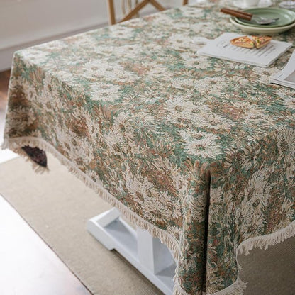 VClife Aesthetic Green and Beige Floral Table Cloth, Linen Texture Table Cloth - Image 9