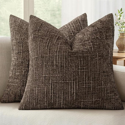 MIULEE Chenille Textured Fall Throw Pillow Covers Brown 18x18 Set of 2 | Slubby by MIULEE