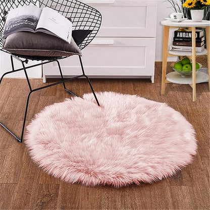 Goolela Pink Round Rug for Girls Bedroom Fluffy Circle Rug 3ft Faux Fur Rug for - Image 2
