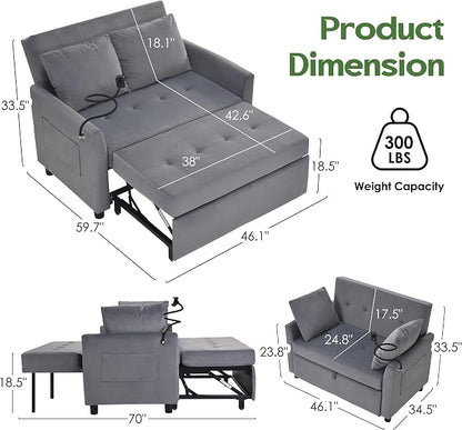Sleeper Sofa Bed, 3 in 1 Convertible Sleeper Couch Bed Pull Out, Small Loveseat - Image 2