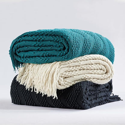 BOURINA Navy Throw Blanket 50x60 Inches Throw Textured Solid Soft Ripple Throws - Image 6