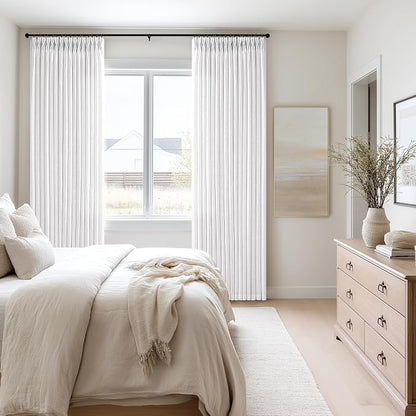 Linen Pleated Light Filtering Semi Sheer White Curtains 108 Inches Length | - Image 7