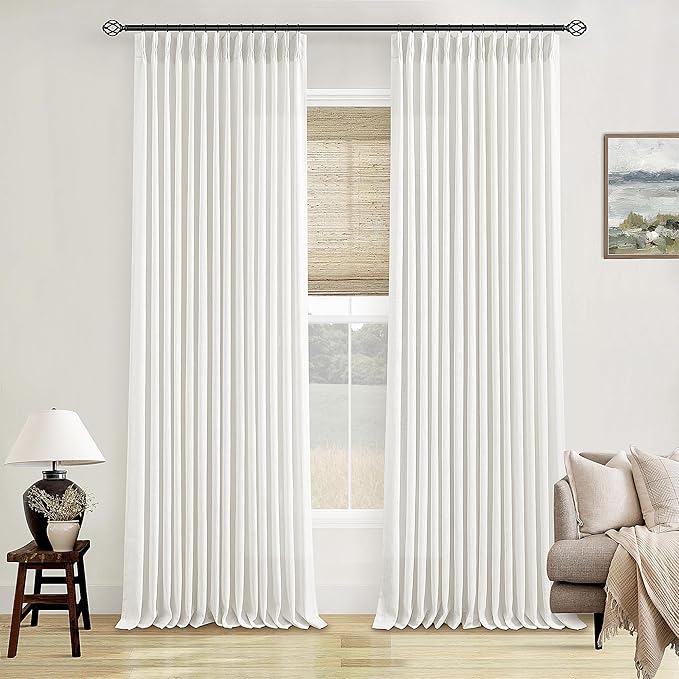 86 Inch Pinch Pleated Linen Curtains 2 Panels 40x86 Beige White | Memory - Image 8