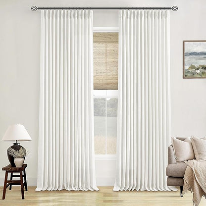 86 Inch Pinch Pleated Linen Curtains 2 Panels 40x86 Beige White | Memory - Image 8
