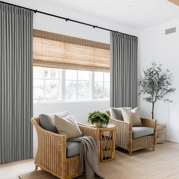 Dark Grey Pinch Pleated Linen Blackout Curtains 90 Inches Long - Image 8