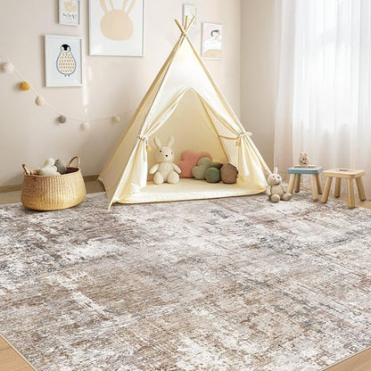 UERMEI Square Area Rugs : Washable 8x8 Neutral Modern Abstract Carpet - Image 6