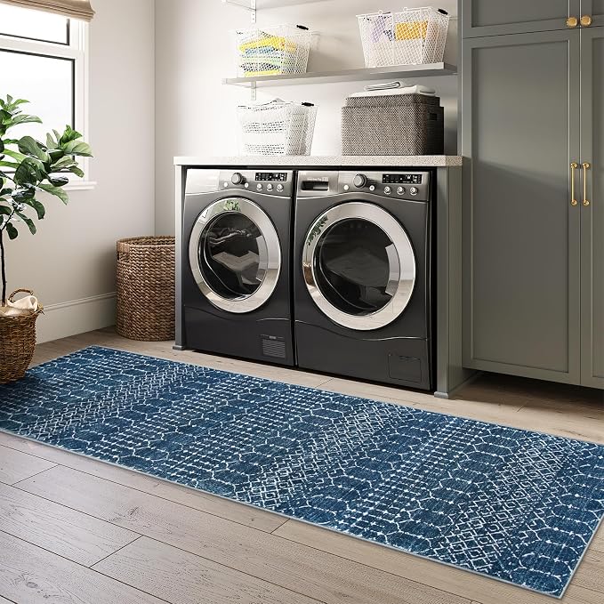 Lahome Moroccan Blue Runner Rug 2x6 Rug Non-Slip Stain Resistant Kitchen Rug - Image 6
