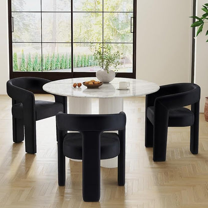 RIVOVA Modern Barrel Dining Chairs Set of 3, Velvet Upholstered Accent Side by RIVOVA