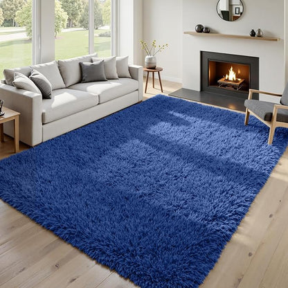 6x9 Fluffy Shag Area Rugs for Living Room Bedroom: Soft Plush Carpet Blue | - Image 4