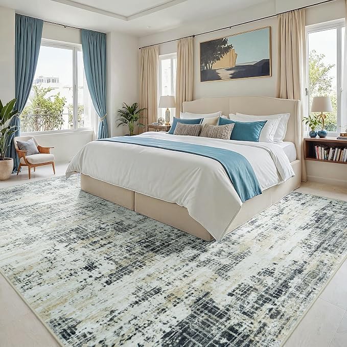 10x12 Washable Area Rug for Living Room Bedroom: Non-Slip Modern Black Gray | - Image 2