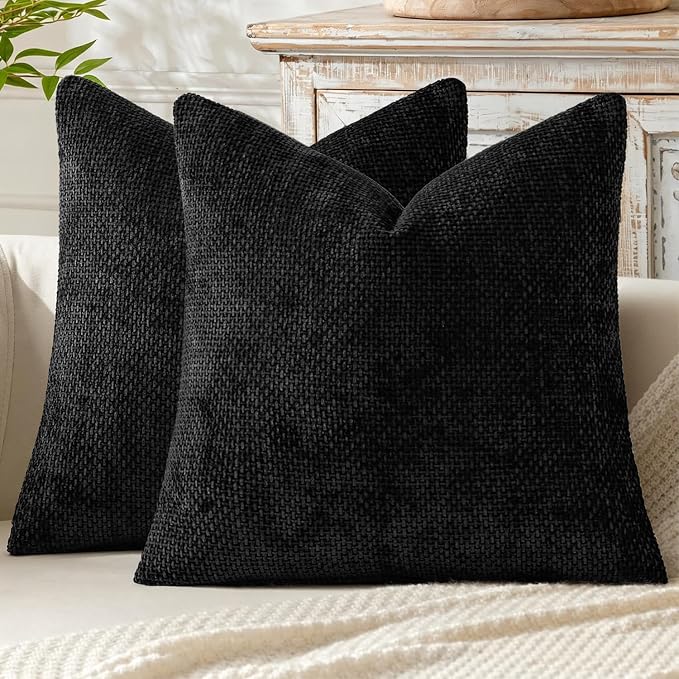 MIULEE Decorative Couch Throw Pillow Covers 16x16 Inch Black 2 Pack | Modern by MIULEE