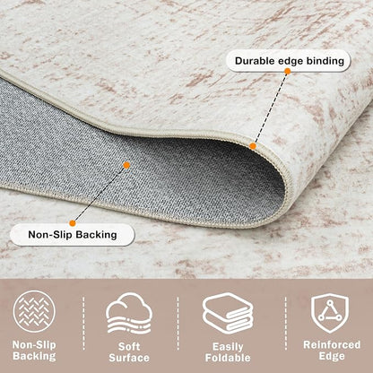 9x12 Washable Area Rug for Living Room Bedroom: Non-Slip Modern Beige White | - Image 4
