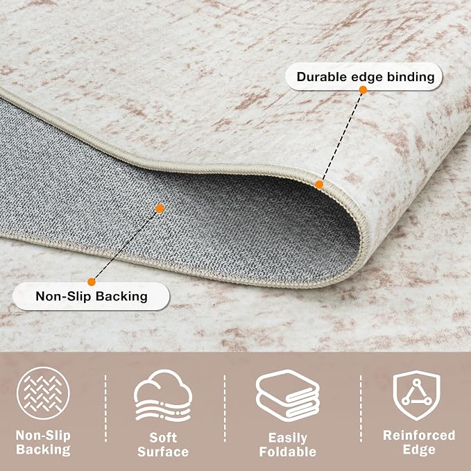 4x6 Washable Area Rug for Living Room Bedroom: Non-Slip Modern Beige White | - Image 5