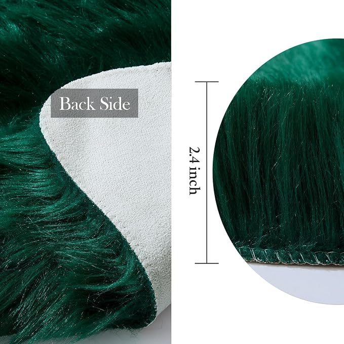 MIULEE Fluffy Area Rug 3'x5' Large Faux Fur Sheepskin Rug Dark Green | Luxury - Image 2