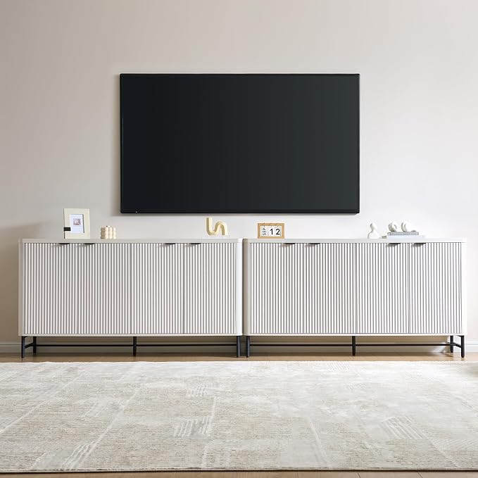 Fatmok 65" Buffet Cabinet with Storage, Fluted Credenza Sideboard with 4 Doors - Image 7