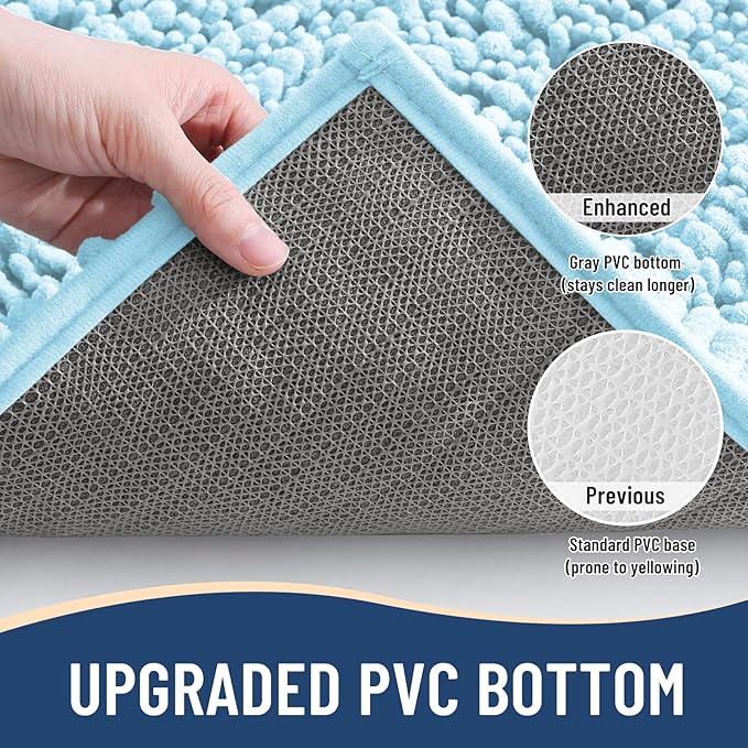 Arotive Luxury Chenille Bathroom Rug Mat, Extra Soft Thick Absorbent Shaggy Bath Rugs, Non-Slip Machine Wash Dry, Plush Bath Mats for Bathroom, Shower and Tub, 60x24, Blue