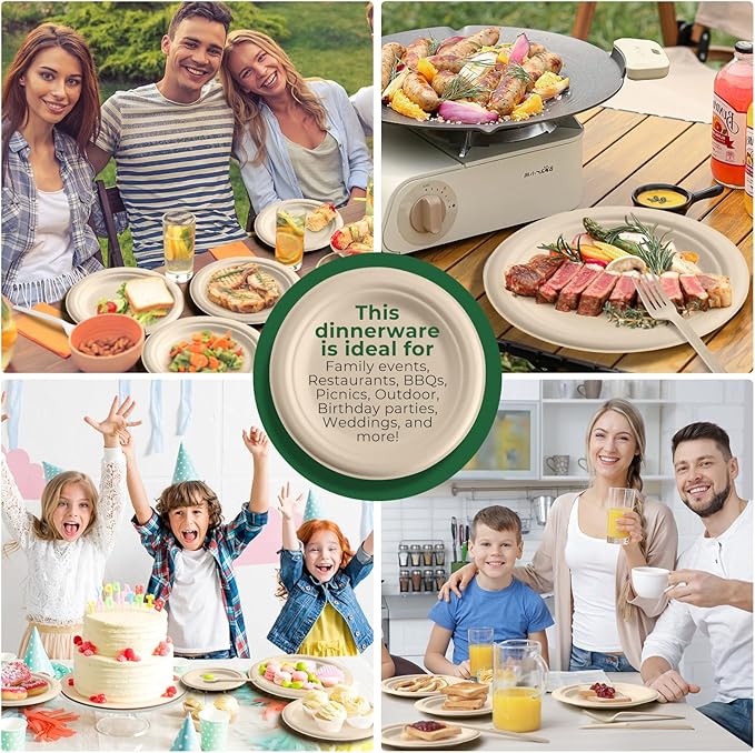 250 Piece Biodegradable Paper Plates Set Disposable Dinnerware Set, Eco Friendly Compostable (EXTRA LONG UTENSILS), Utensil include, Forks, Knives and Spoons for Party andBirthday party, camping