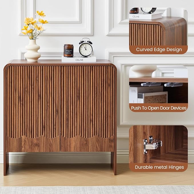 FurSch Fluted Sideboard Buffet Cabinet Set of 2, Mid Century Modern Storage - Image 6