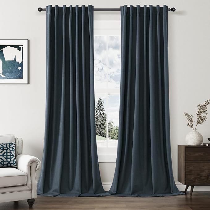 100% Blackout Linen Curtains 102 Inch Length 2 Panels Set by Guken