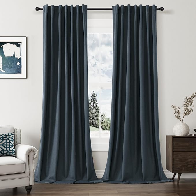 100% Blackout Linen Curtains 120 Inch Length 2 Panels Set by Guken