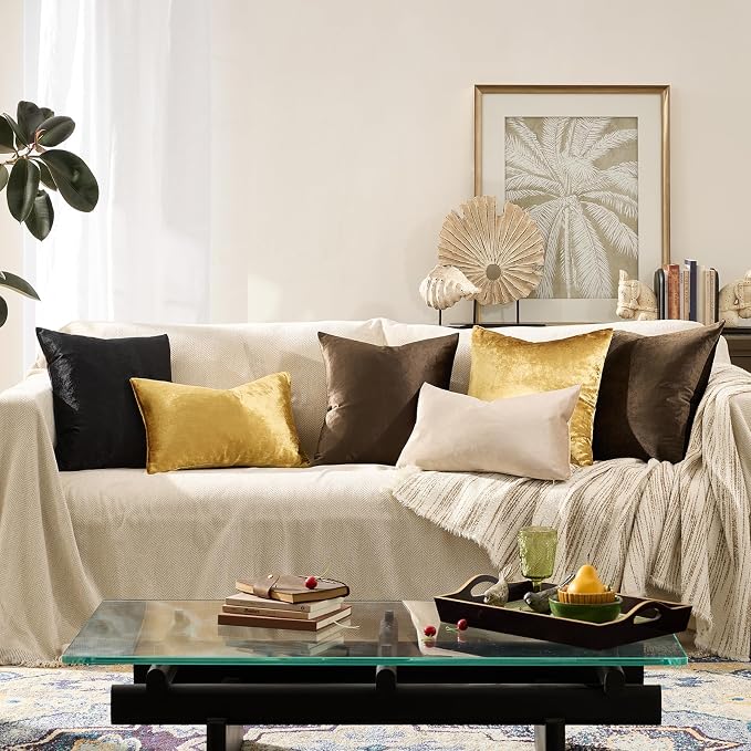 GIGIZAZA Brown Velvet Pillow Covers 18x18 Decorative Pillows Pack of 2 | Throw - Image 6