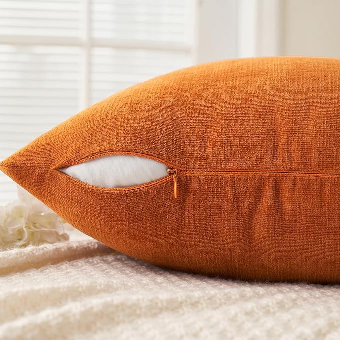 MIULEE Fall Orange Chenille Couch Lumbar Throw Pillow Covers, 12x20 | Set of 2 - Image 3