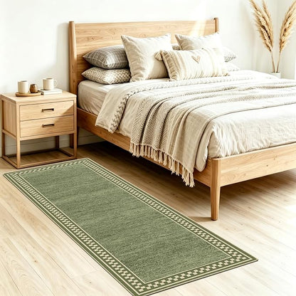 Faux Linen Washable Runner Rug Absorbent Surface 2x6 Moss Green | Non-Slip TPR - Image 9