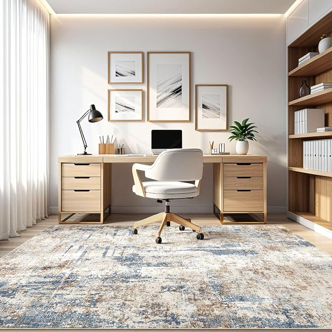 7x9 Area Rug Washable Rugs: Living Room Large Abstract Modern Soft Stain - Image 8