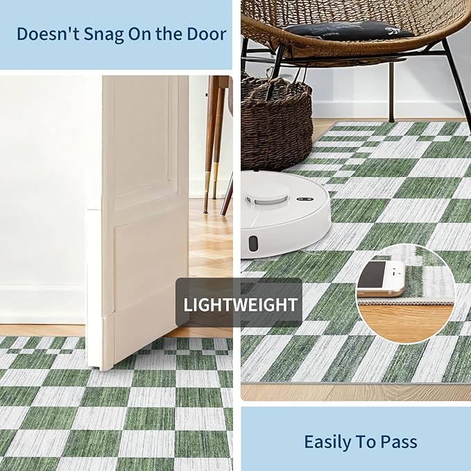 GarveeHome 2.5x10 Green Checkered Kitchen Runner Rug - Image 6