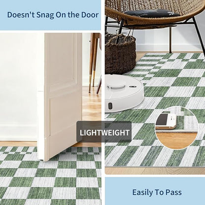 GarveeHome 2.5x10 Green Checkered Kitchen Runner Rug - Image 6