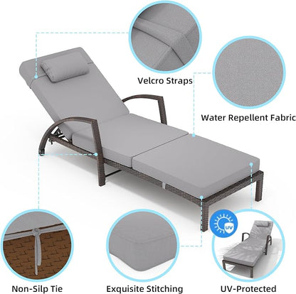 GarveeLife 2-Piece Rattan Patio Folding Chaise Lounge, 5-Position Adjustable - Image 6