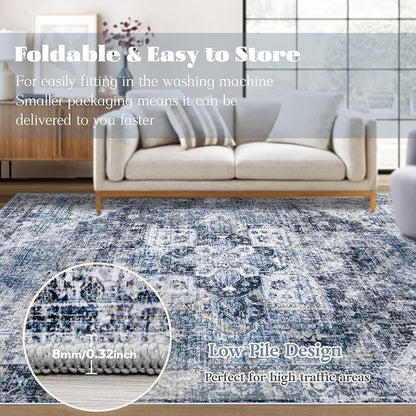 Area Rug 6x9 Washable Rug, Vintage Boho Medallion Rugs Non-Slip Soft Low Pile - Image 7