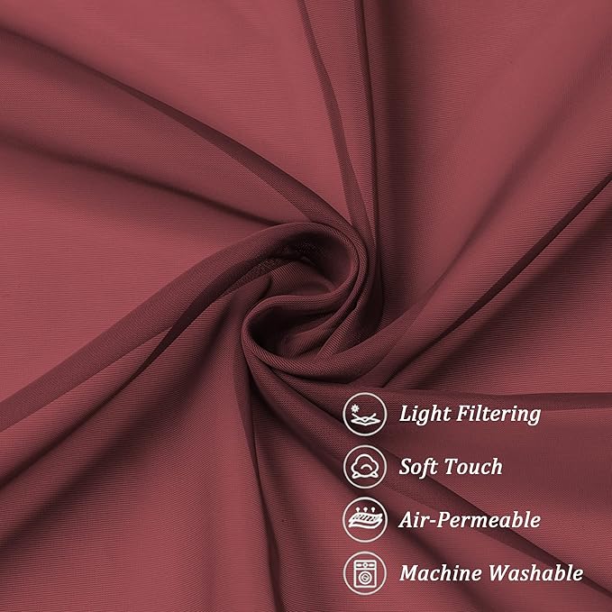 Chyhomenyc Burgundy Sheer Curtains 84 Inches Long 2 Panels | Light Filtering - Image 6