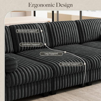 Belffin Plush Corduory Sectional Sleeper Sofa - Image 5
