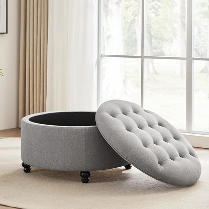 HUIMO 30-Inch Round Storage Ottoman, Modern Button Tufted Coffee Table - Image 5