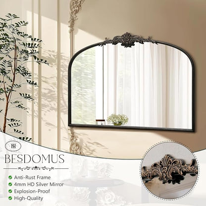 Besdomus Vintage Arched Black Mirror: 32"x24" French Large Black Vintage Wall - Image 7