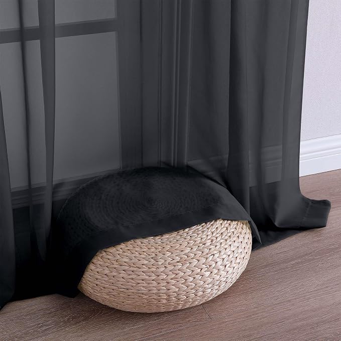 Chyhomenyc Extra Long Black Sheer Curtains 120 Inches Long 2 Panels, Light - Image 7