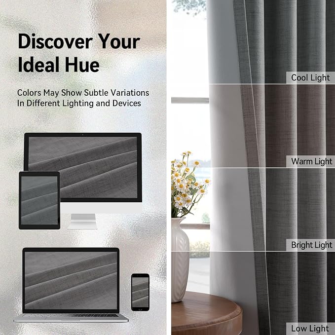 100% Blackout Linen Textured Curtains 90 Inch Long, Dark Gray | 100% Blackout - Image 6